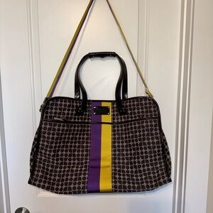 Kate Spade Brown with yellow and Purple stripes Tote Overnight Bag